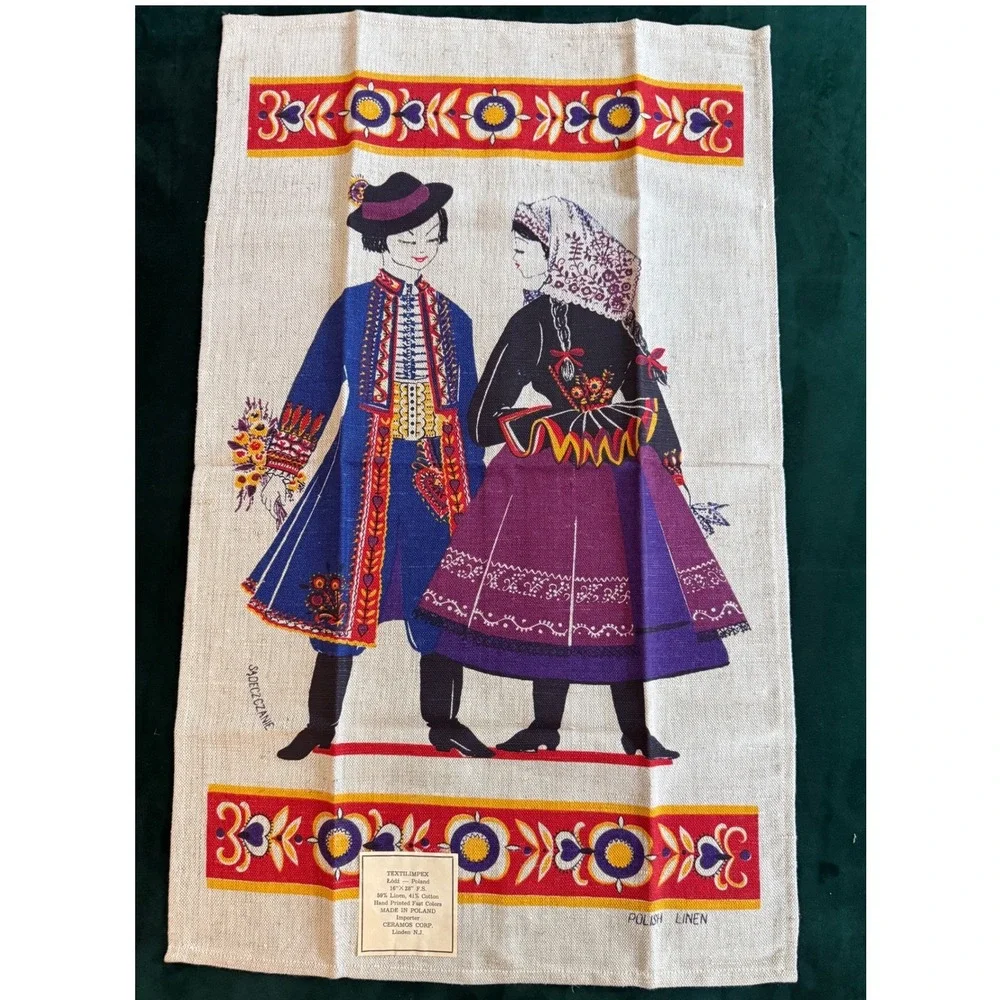 Vintage Textilimpex Polish Linen Tea Towel Sadeczanie Folk Art 16x28 New